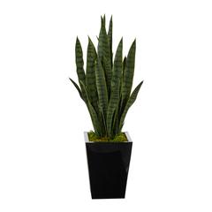 40in. Sansevieria Artificial Plant in Black Metal Planter