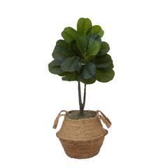 Artificial Fiddle Leaf Fig Tree with Handmade Cotton & Jute Woven Basket DIY Kit