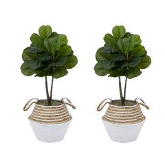 Artificial Fiddle Leaf Fig Tree with Handmade Cotton & Jute Planter - Set of 2
