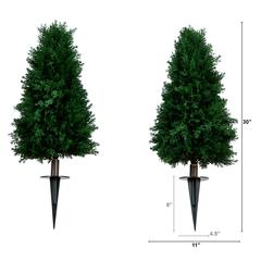 Artificial Cedar Plant with Integrated Ground Stake (Indoor/Outdoor) - Set of 2