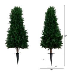 Artificial Cedar Plant with Integrated Ground Stake (Indoor/Outdoor) - Set of 2
