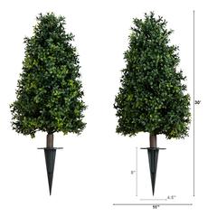 Boxwood Plant with Integrated Ground Stake (Indoor/Outdoor) - Set of 2