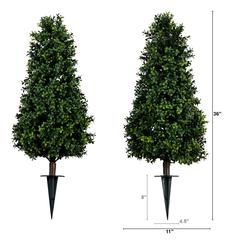 Boxwood Plant with Integrated Ground Stake (Indoor/Outdoor) - Set of 2