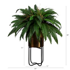 35in. Artificial Boston Fern in Brass Metal Planter with Stand