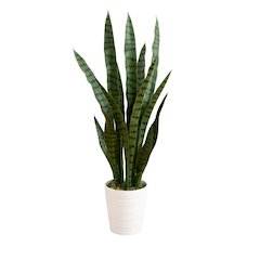 3ft. UV Resistant Artificial Sansevieria Plant in White Decorative Planter