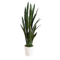 4ft. UV Resistant Artificial Sansevieria Plant in White Decorative Planter