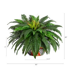 32in. Artificial Double Boston Fern in Handmade Mexican Talavera Ceramic Planter
