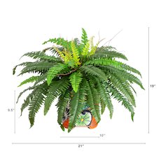 21in. Artificial Boston Fern in Handmade Mexican Talavera Ceramic Planter