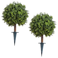 2ft. UV Resistant Boxwood Topiary with Ground Stake (Indoor/Outdoor) - Set of 2