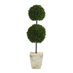 4ft. Boxwood Double Ball Artificial Topiary Tree in Country White Planter