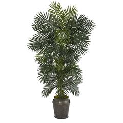 6.5ft. Golden Cane Artificial Palm Tree in Metal Planter