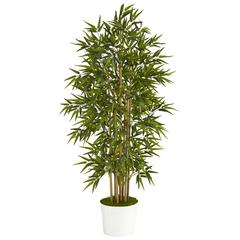 64in. Bamboo Artificial Tree in White Tin Planter
