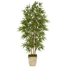 65in. Bamboo Artificial Tree in Country White Planter