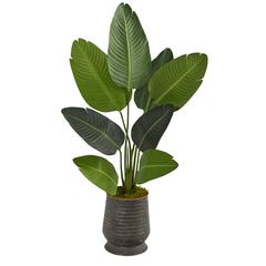50in. Travelers Palm Artificial Tree in Ribbed Metal Planter