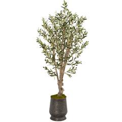 62in. Olive Artificial Tree in Ribbed Metal Planter