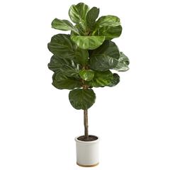 3.5ft. Fiddle Leaf Artificial Tree in White Ceramic Planter