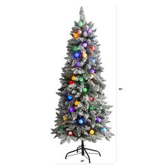 5ft. Flocked British Columbia Mountain Fir Artificial Christmas Tree in with 50 Multi Color Globe Bulbs and 379 Bendable Branches