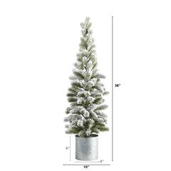 3ft. Flocked Christmas Artificial Pine Tree in Tin Planter