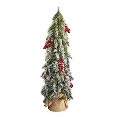 24in. Flocked Christmas Artificial Tree with Berries and Pine Cones