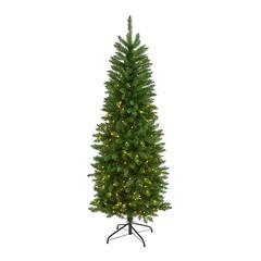 6ft. Slim Green Mountain Pine Artificial Christmas Tree with 250 Clear LED Lights