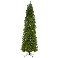 9ft. Slim Green Mountain Pine Artificial Christmas Tree with 600 Clear LED Lights