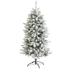5ft. Flocked Livingston Fir Artificial Christmas Tree with Pine Cones and 200 Clear Warm LED Lights