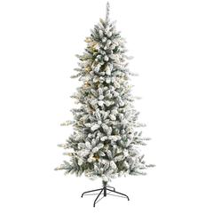 6ft. Flocked Livingston Fir Artificial Christmas Tree with Pine Cones and 300 Clear Warm LED Lights
