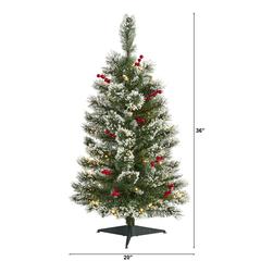 3ft. Frosted Swiss Pine Artificial Christmas Tree with 50 Clear LED Lights and Berries