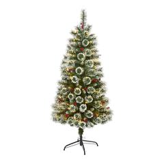 5ft. Frosted Swiss Pine Artificial Christmas Tree with 200 Clear LED Lights and Berries
