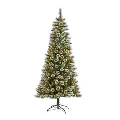 7ft. Frosted Swiss Pine Artificial Christmas Tree with 400 Clear LED Lights and Berries