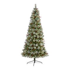 8ft. Frosted Swiss Pine Artificial Christmas Tree with 550 Clear LED Lights and Berries