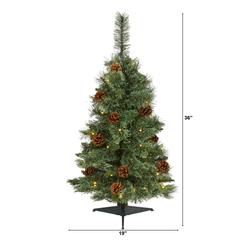 3ft. White Mountain Pine Artificial Christmas Tree with 50 Clear LED Lights and Pine Cones
