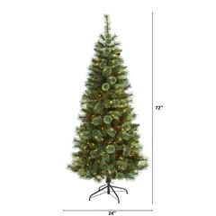 6ft. White Mountain Pine Artificial Christmas Tree with 300 Clear LED Lights and Pine Cones