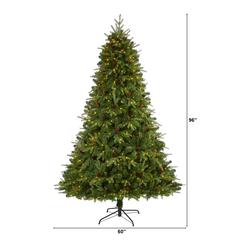 8ft. Wellington Spruce Natural Look Artificial Christmas Tree with 550 Clear LED Lights and Pine Cones