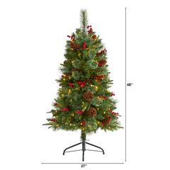 4ft. Norway Mixed Pine Artificial Christmas Tree with 150 Clear LED Lights, Pine Cones and Berries