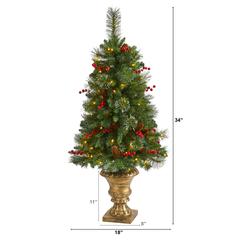 4ft. Pine, Pinecone and Berries Artificial Christmas Tree with 100 Clear LED Lights in Decorative Urn