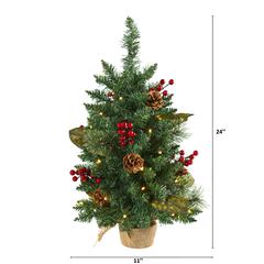 2ft. Pine, Pinecone and Berries Artificial Christmas Tree with 35 LED Lights and 86 Bendable Branches
