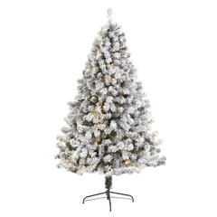 7ft. Flocked West Virginia Fir Artificial Christmas Tree with 350 Clear LED Lights