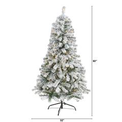5ft. Flocked Rock Springs Spruce Artificial Christmas Tree with 150 Clear LED Lights