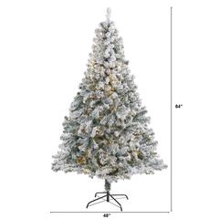7ft. Flocked Rock Springs Spruce Artificial Christmas Tree with 350 Clear LED Lights and 800 Bendable Branches