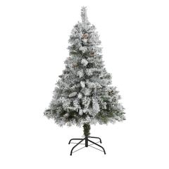 4ft. Flocked White River Mountain Pine Artificial Christmas Tree with Pinecones