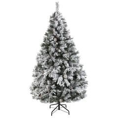 6ft. Flocked White River Mountain Pine Artificial Christmas Tree with Pinecones