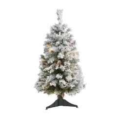 3ft. Flocked White River Mountain Pine Artificial Christmas Tree with Pinecones and 50 Clear LED Lights