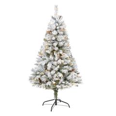 5ft. Flocked White River Mountain Pine Artificial Christmas Tree with Pinecones and 150 Clear LED Lights