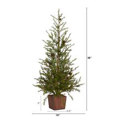 3ft. Alpine Natural Look Artificial Christmas Tree in Wood Planter with Pine Cones