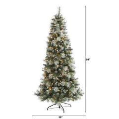 7ft. Frosted Tip British Columbia Mountain Pine Artificial Christmas Tree with 400 Clear Lights, Pine Cones and 882 Bendable Branches