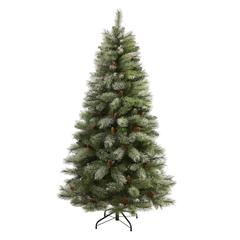 6ft. Snowed French Alps Mountain Pine Artificial Christmas Tree with 583 Bendable Branches and Pine Cones