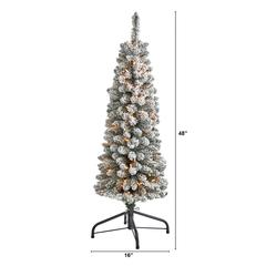 4ft. Flocked Pencil Artificial Christmas Tree with 100 Clear Lights and 216 Bendable Branches
