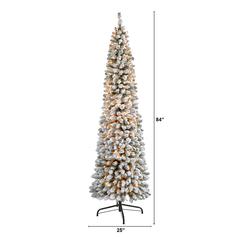 7ft. Flocked Pencil Artificial Christmas Tree with 400 Clear Lights and 574 Bendable Branches