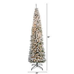 8ft. Flocked Pencil Artificial Christmas Tree with 500 Clear Lights and 646 Bendable Branches
